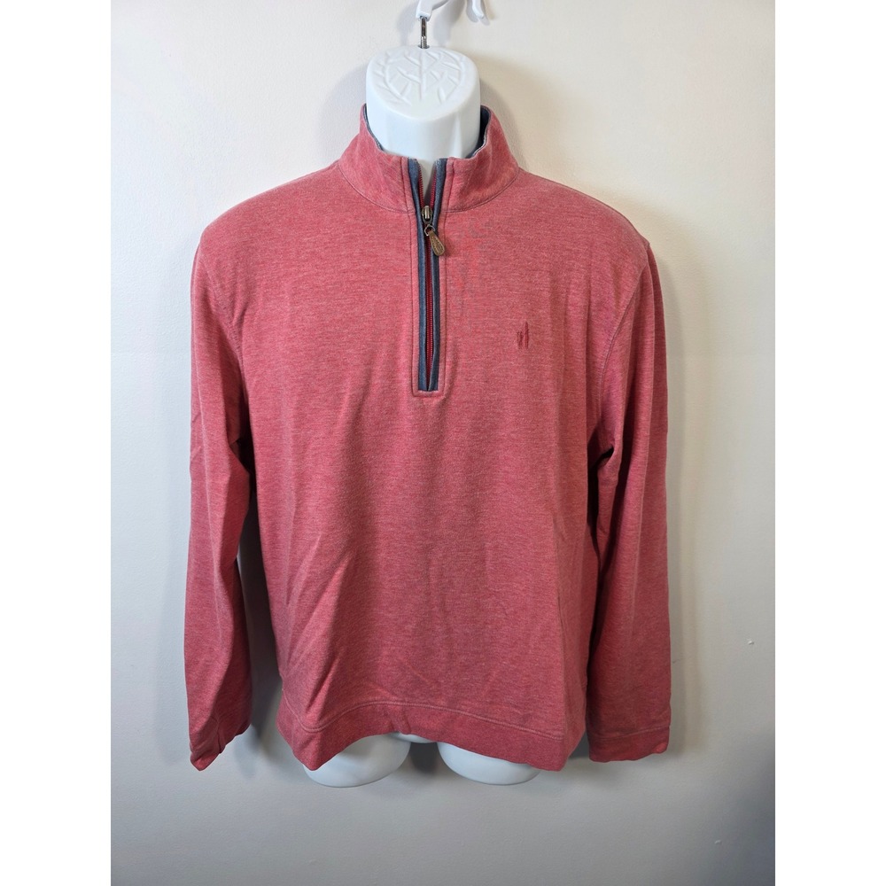 Johnnie-O Mens Medium Red Heathered Cotton Modal 1/4 Zip Pullover Sweater Logo